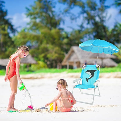 PLULON Kids Beach Chair with Umbrella Folding Lawn and Camping Chair with Summer Shade Children's Beach Chair for Beach Pool Travel Outdoor（for 1-5 Years Old）