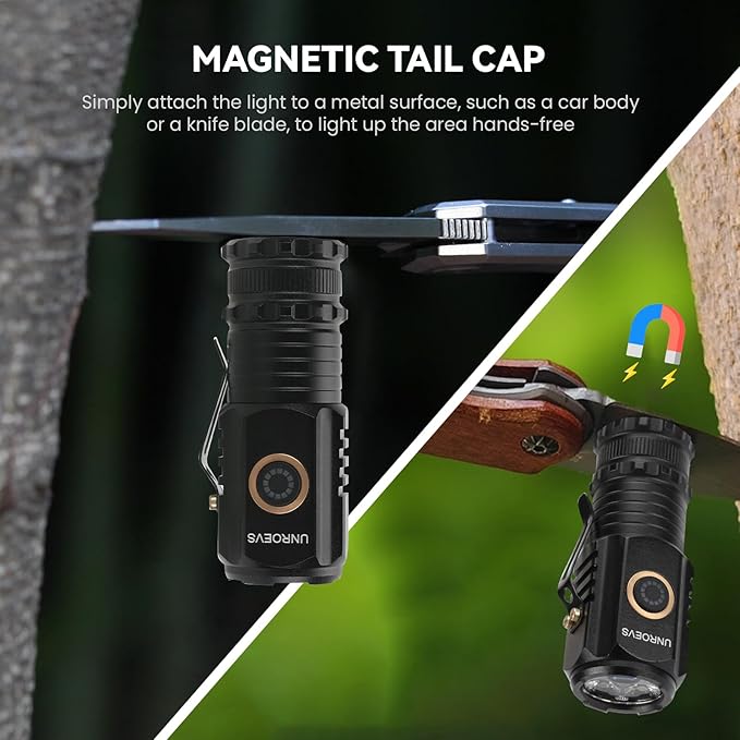 Mini Flashlight 2550 Lumens Rechargeable USB C Charging, Small Flashlights High Lumens 5 Modes, Pocket Flashlight with Clip, Magnetic Flashlight for EDC,Camping, Hiking,Emergency (2 Pack)