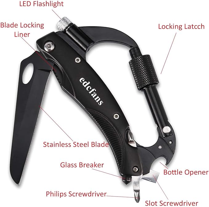 Multitool Carabiner, Tactical Carabiners Keychain for Men Outdoor Camping