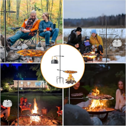 Campfire Grill Grate with Keetle Hook, 360° Rotatable Swivel Campfire Fire Pit Grill Grate for Outdoor Camping BBQ, Cooking