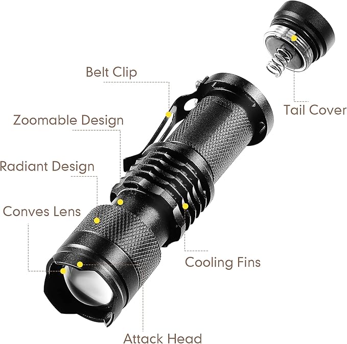 10 Pack Mini Flashlight LED Flashlight 3 Mode Flashlight Adjustable Handheld Flashlight for Camping Hiking Outdoor Work (Black)