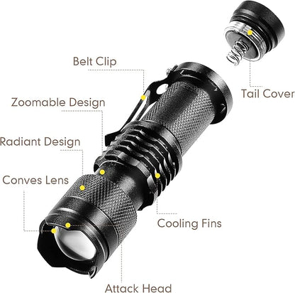 10 Pack Mini Flashlight LED Flashlight 3 Mode Flashlight Adjustable Handheld Flashlight for Camping Hiking Outdoor Work (Black)