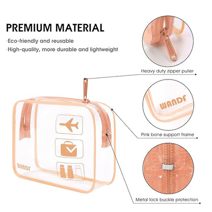 TSA Approved Clear Travel Toiletry Bag wih Zippers Carry-on Travel Accessories Quart Size Toiletries Cosmetic Pouch Makeup Bags for Men and Women (2pcs Lotus Pink)