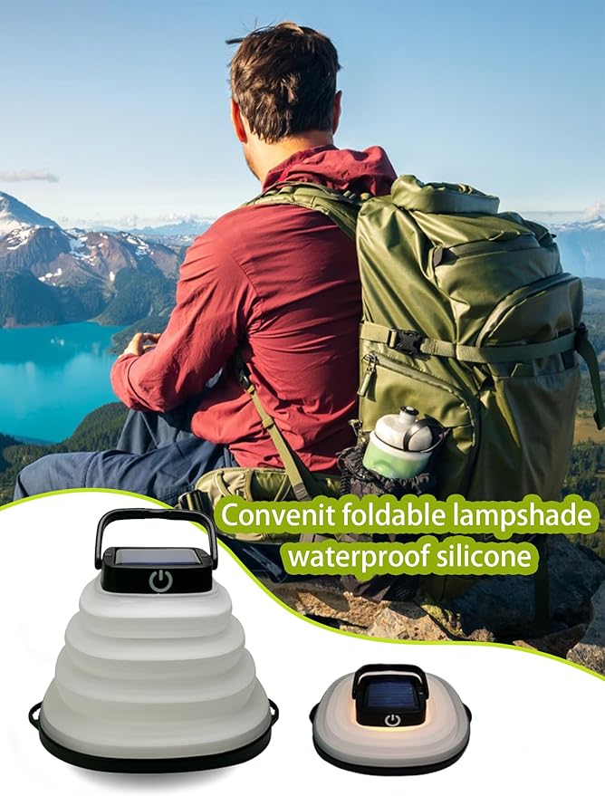 Solar Camping Lantern-Collapsible Camping Essentials,Torch Night Light Tent Lamp,USB Portable Solar Camping Lamp for Emergency ReCharger,Power Outage,Hurricane,Hiking,Backpacking Gear(Black)