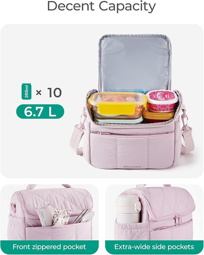 BAGSMART Insulated Lunch Bags for Women, Cute Quilted Lunch Box, Lightweight Puffy Padded Waterproof Lunch Tote, Reusable Lunch Cooler for Work Picnic Travel, Black