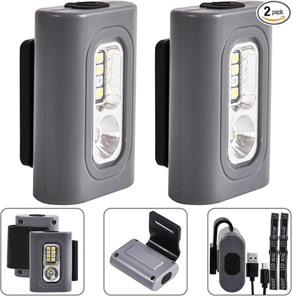 Rechargeable Running Light, 2Pack Waterproof LED Clip-On Light for Runners with 6 Lighting Modes, Reflective Running Gear for Hiking, Running, Biking, Walking Dog, Car Repair, Emergency (Grey)