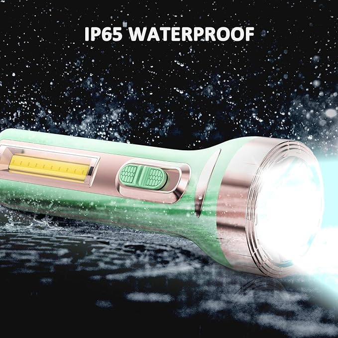 LED Flashlights, Bright Flashlights for Emergencies, Camping, Hiking, Walking, 3 Modes Flash Light with COB Work Light, Capable to Recharge Mobile Devices,fl-LL-5898-g-n