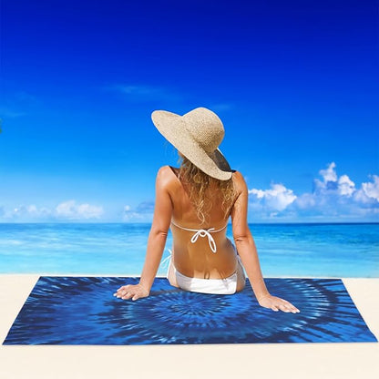 Microfiber Beach Towel Blue Tie Dye Oversized Large Sand Free & Quick Dry Lightweight Towel for Adults Womens Mens Travel Camping Gym Pool Swim