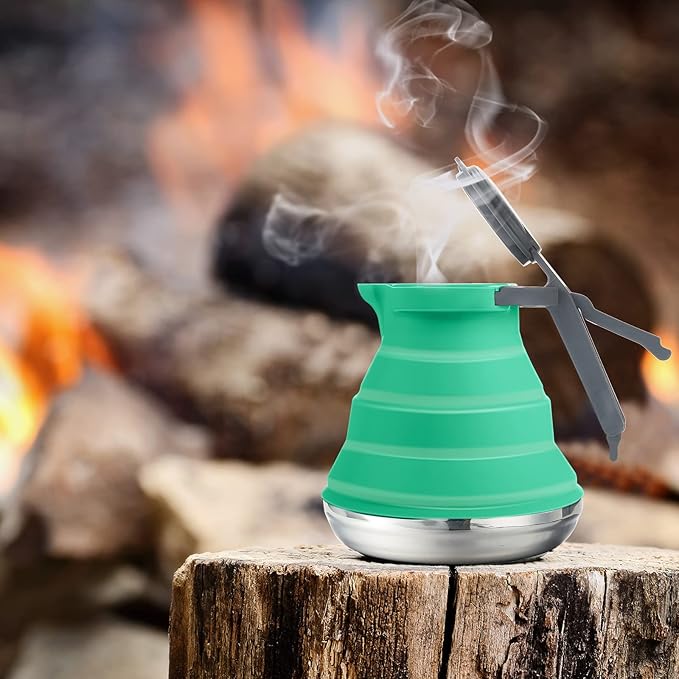 Geiserailie Camping Coffee Pot Portable Camping Pot Camping Kettle Outdoor Camping Coffee Pot Hiking Camping Kettle for Hiking Travel and Outdoors (Green)