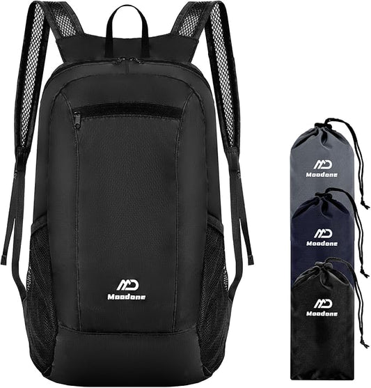 15L Hiking Daypack - Water Resistant Lightweight Packable Backpack for Travel Camping Outdoor - Black