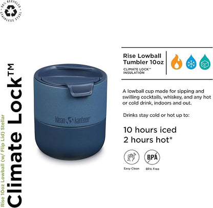 Klean Kanteen Rise 10oz Lowball - Stainless Steel Tumbler with Flip Lid - Stellar
