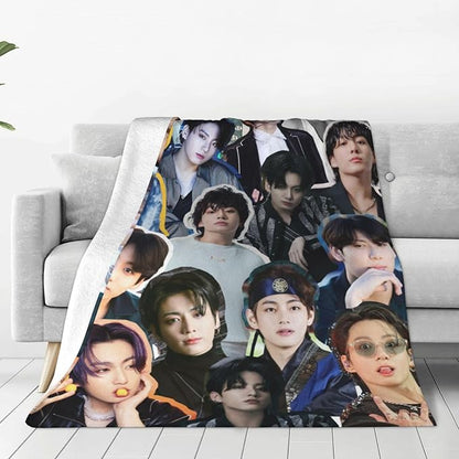 Jung Kook Blanket 60"X80" Soft and Comfortable Warm Fleece Throw Full Picture of Idol Group Blankets Yoga Blankets Beach Blanket Picnic Blankets Gift for Dorm Room Decor Sofa Bed Camping Travel