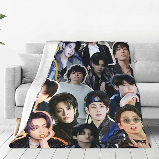 Jung Kook Blanket 60"X80" Soft and Comfortable Warm Fleece Throw Full Picture of Idol Group Blankets Yoga Blankets Beach Blanket Picnic Blankets Gift for Dorm Room Decor Sofa Bed Camping Travel