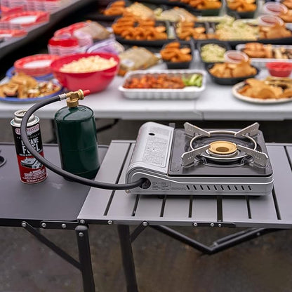 Dual Fuel Portable Stove, Butane & Propane Portable Camping Stove, 12K BTU Camp Stove with 4 x 8 oz. Tins Fuel, Dual Fuel Butane and Propane Stove for Emergencies & Outdoor Cooking by Grill Boss 90057