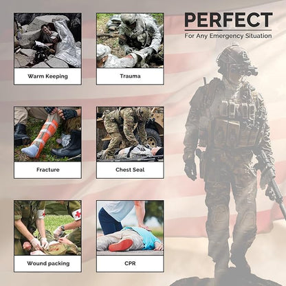 IFAK Trauma First Aid Kit Molle Pouches Emergency Survival Kit for Tactical Military Car Travel Hiking Camping with Vented Chest Seal, Israeli Bandage, Splint, Thermal Blanket, Gloves