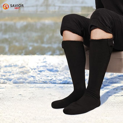 Heated Socks for Men Women, SAVIOR HEAT Electric Rechargeable Battery Thick Long Ski Socks for Winter Cold Weather Hunting Hiking Camping Skating Motorcycle Cycling Fishing