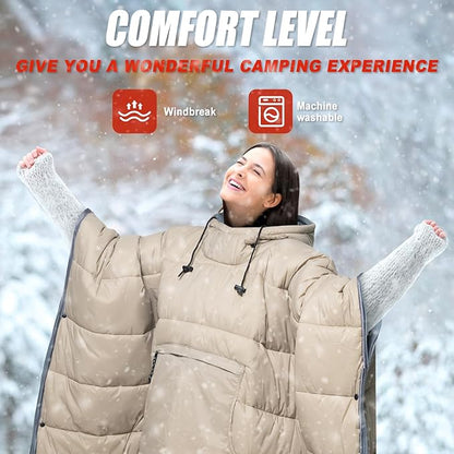 Sleeping Bag Wearable Hooded Blanket - Envelope Lightweight Thermal Cloak Cape Windproof with Premium Stuff Compression Sack for Backpacking Hiking Hunting Fishing Outdoor Sport