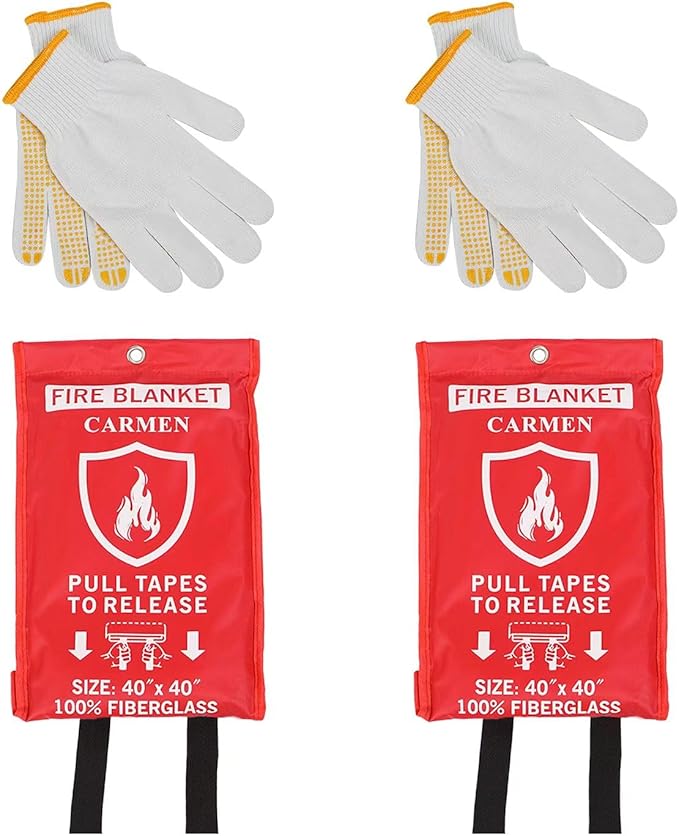 Carmen Emergency Fire Blanket for Home and Kitchen Flame Suppression Fiberglass Fire Blankets for House Camping Car Office Warehouse Emergency Survival Safety (2-Pack)
