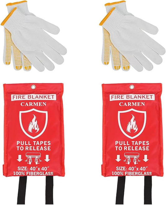 Carmen Emergency Fire Blanket for Home and Kitchen Flame Suppression Fiberglass Fire Blankets for House Camping Car Office Warehouse Emergency Survival Safety (2-Pack)