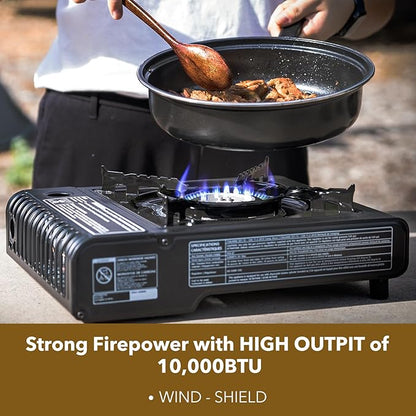 The First Penguin Portable Camping Stove - with Carrying Case 10,000 BTU Great for Emergency Preparedness Kit, High Power Butane Stove, Perfect for Camping, Hiking and Emergency-Black