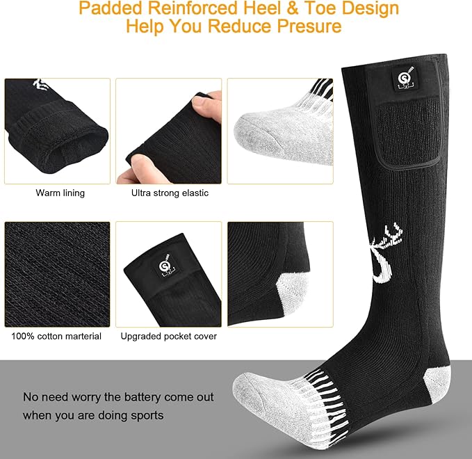 Upgraded Rechargeable Electric Heated Socks,7.4V 2200mAh Battery Powered Cold Weather Heat Socks for Men Women,Outdoor Riding Camping Hiking Motorcycle Skiing Warm Winter Socks