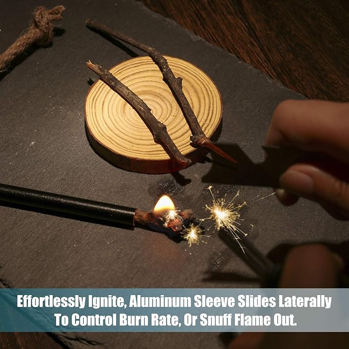 6 Pieces Jute Tinder Tube Waterproof Wax Wick Fire Starter Accessory with Aluminum Sleeve for Outdoor Camping Hiking Trekking Supplies