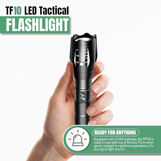 A&P Tactical Flashlight - High Lumens Flash Light, Flashlights for Emergencies, camping lights & lanterns, 5 Modes, Waterproof, Super Bright, Focus, Shock Resistant, Portable, Hiking, Outdoor Activity