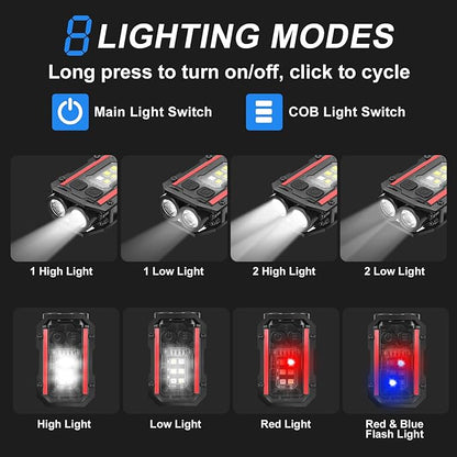 Mini Keychain Flashlight with Clip, 8 Modes Pocket Flash Light, Red Blue COB Side Light, Type-C Rechargeable for Hiking, Camping, Emergency (2, Balck+Black)