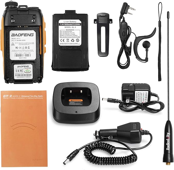 BAOFENG GT-3 Mark-II Two Way Radio, Rechargeable Dual Band Walkie Talkie, Chipsets Upgraded, Remote Speaker and Car Charger