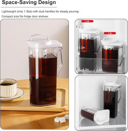 LITIFO Cold Brew Coffee Maker, 74oz Portable Iced Tea and Coffee Maker with Precision Filter, Leak-Proof，Heat-Resistant, Dual Handles for Camping/Home Kitchen (74oz)