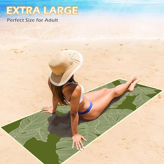 Eunzel Microfiber Beach Towel, Quick Dry Travel Towel Large Sand Free Towel for Beach, Camping, Swim Pool, Gym, Sports& Yoga 71"x32", Palm Green