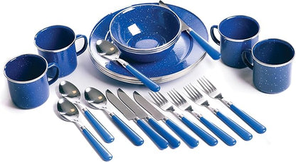Stansport 24-Piece Enamel Camping Tableware Set