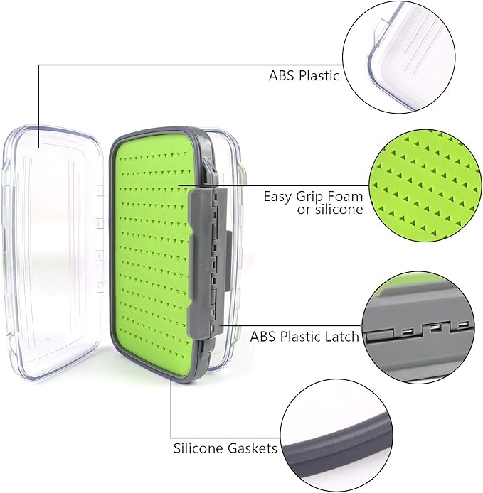 M MAXIMUMCATCH Maxcatch Fly Box Two Sided Waterproof Jig Fly Fishing Boxes for Dry Wet Nymph Flies 4 Sizes Clear Lid