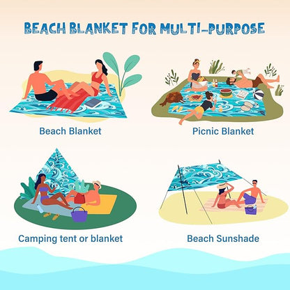 Beach Blanket Waterproof Sandproof 1-7 Adult Oversized 78 '' × 110 '' Lightweight Durable Compact Sand Free Beach Mat for Travel Camping Hiking Picnic Blanket Extra Large