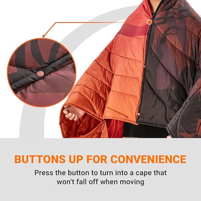 KingCamp Lightweight Camping Blanket - Puffy Printed Warm Camping Quilt with Snap Button - Portable for Travel, Hiking, Stadium, Airplane - 69" x 53" - Rosered