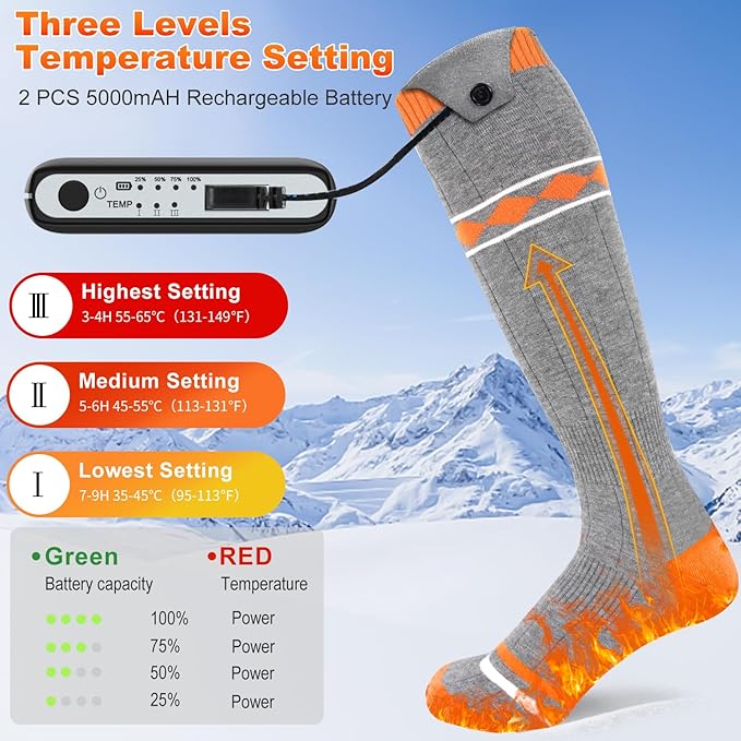 Heated Socks for Men Women,5000mAh Rechargeable Foot Warmer Electric Heating Socks with 3 Heating Settings & App Remote Control Thermal Electric Socks,Warm Socks for Hunting Skiing Camping Hiking