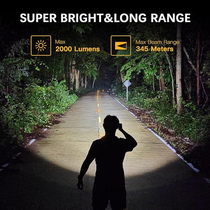 Wurkkos FC12 Tactical Flashlights High Lumens, 345M Long Range Rechargeable Flashlights, 2000Lumens Super Bright Led Flash Light,IP68 Waterproof Flashlight for Camping Hiking Fishing(Black)