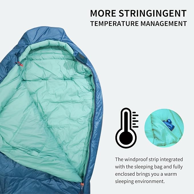 3-4 Seasons Cyan Two-Layer Shingle Sleeping Bag with Inner Pocket for Adult,Perfect for Backpacking,Traveling and Hiking,Including Free Compression Stuff Sack