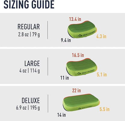 Sea to Summit Aeros Premium Inflatable Travel Pillow, Large (16.5 x 11), Lime
