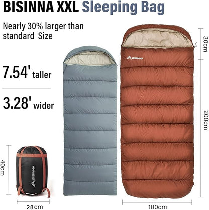 BISINNA XXL Sleeping Bag(90.55"x39.37") for Big and Tall Adults,3-4 Seasons Plus Size Warm and Comfortable Waterproof Lightweight Sleeping Bag Great for Camping Backpacking Hiking Indoor & Outdoor