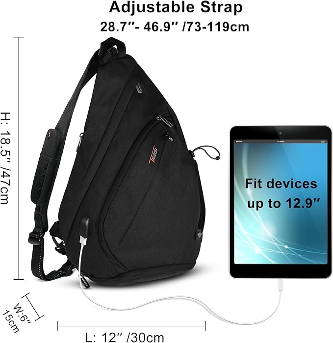 TUDEQU Sling backpack, 8 Pockets Sling Bag Crossbody, 19L Large Sling Bag for Men Travel Crossbody Backpack Hiking Outdoor