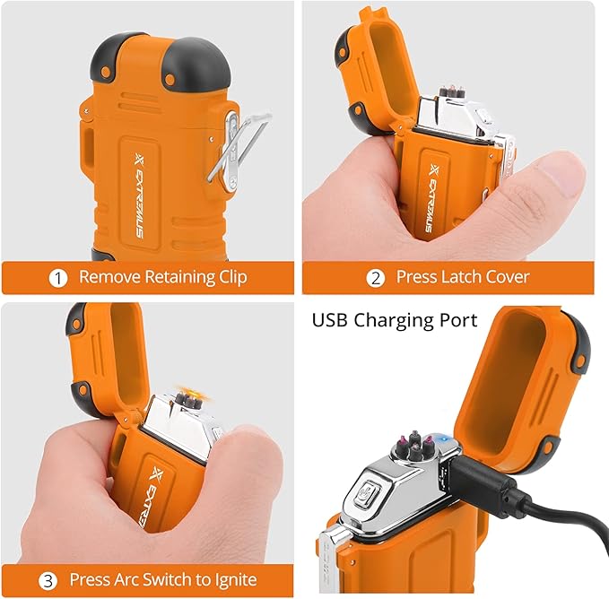 Extremus Blaze 360 Lighters, Rechargeable Electric Lighters, Dual Arc Lighter, Plasma Lighters, Waterproof & Windproof Lighter, USB Flameless Lighter for Camping, Hiking, Outdoor Adventures