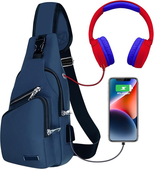 Sling Bag for Women Mens Crossbody Bag, Chest Bag Sling Backpack with USB Charging Port for Walking Hiking