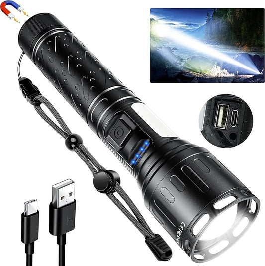 Flashlights High Lumens Rechargeable- 100,000LM Super Bright Tactical Magnetic LED Flashlight,Powerful Flash Light with 8 Modes,Waterproof,Power Display Handheld Flashlight for Emergency