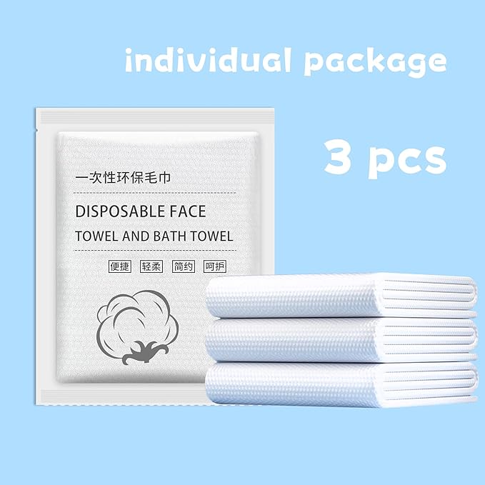 Disposable Bath Towels, 3 Pcs Large Travel Bath Towel 55 * 28 in, Travel Essentials Compressed Towel - Portable Disposable Washcloths for Travel Beach Shower Hiking Swim Hotel Camping
