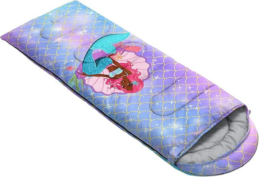 Kids Sleeping Bag for Boys Girls,Rocket Astronaut Moon Print-Lightweight Warm Portable Outdoor Indoor-Waterproof Cold Weather Resistant Sleeping Bag for Camping Hiking