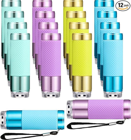 12 Pack LED Flashlight, 9 LED Mini Flashlight, 4 Colors with Lanyard, Portable Flashlight Contains 3AAA Batteries for Christmas Gift Outdoor Camping Emergency Night Cycling Fishing