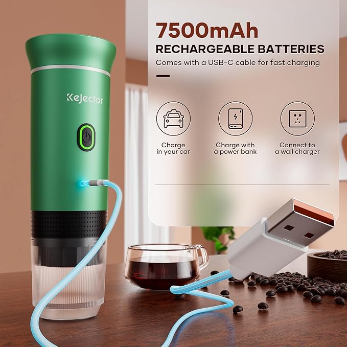 kejector Portable Coffee Maker Espresso Machine for Travel Nano Car Coffee Maker Compatible with Ground Coffee & Capsule for RV, Hiking Camping Office, Travel Espresso Maker Electric Green