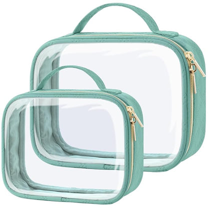 PACKISM TSA Approved Toiletry Bag, 2 Pack Clear Makeup Bags with Handle Large Opening, Clear Toiletry Bags Fit Carry-on Travel Essential, Travel Bags for Toiletries, Turquoise Green