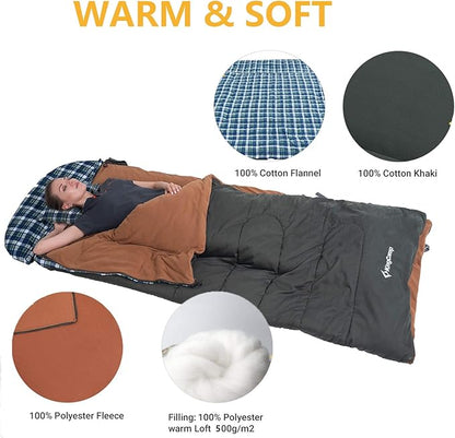 KingCamp 3-in-1 Sleeping Bag for Adults Cold & Warm Weather, XL Size for Big & Tall Individuals, Waterproof, Flannel Lining, Extra Length-Ideal for Camping & Backpacking